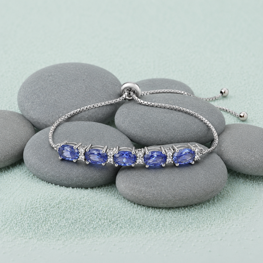 Bracelets For Women Gemstone Blue Topaz Adjustable Chain Link Bracelet Christmas Jewelry