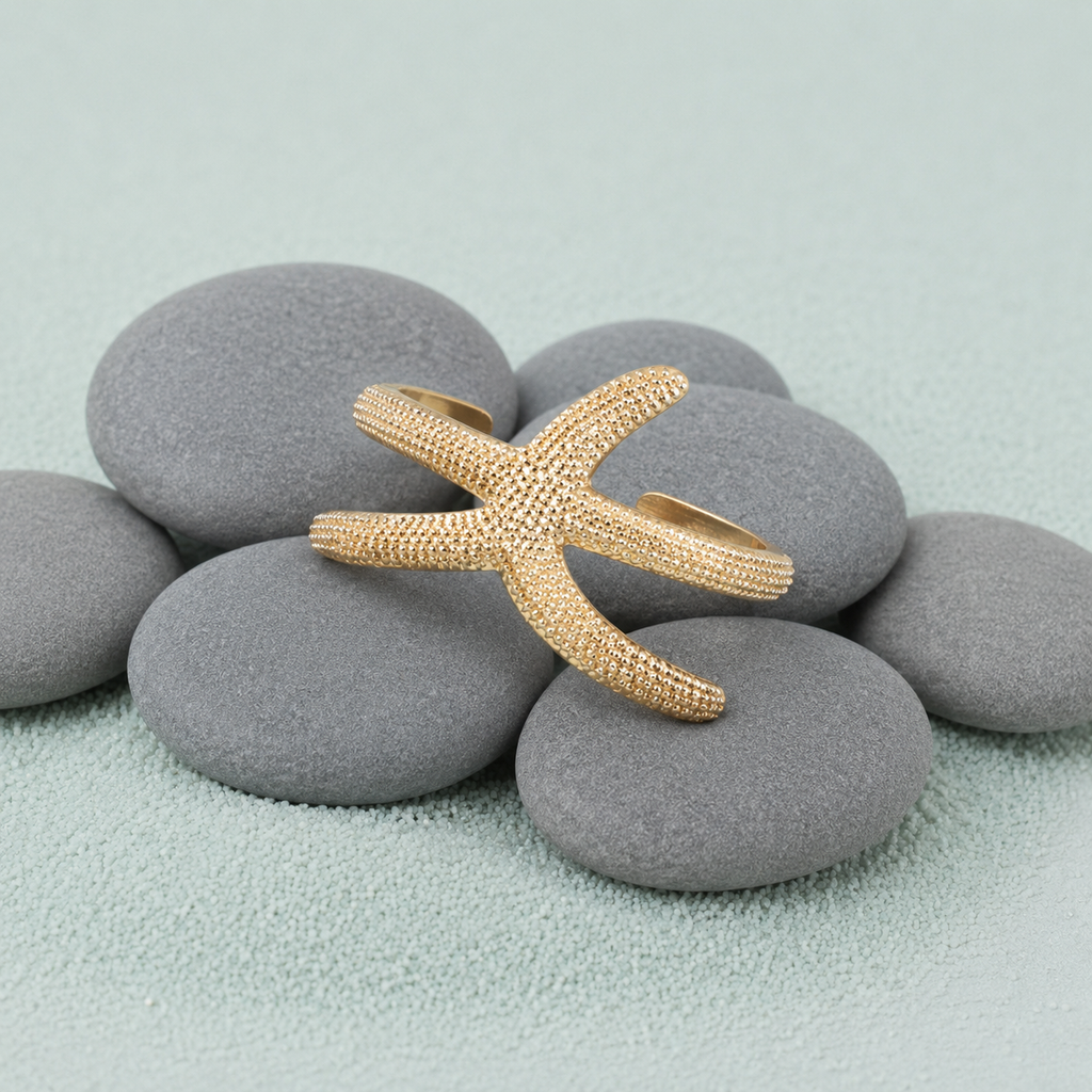 Stainless Steel Hammered Starfish Open-ended Bracelet