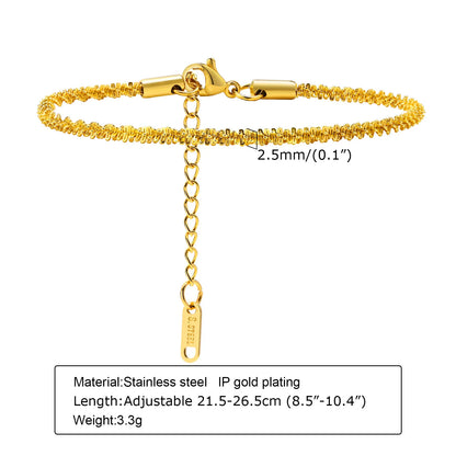 Chic Gypsophila Chain Anklet for Women, New in Gold Color Stainless Steel Shiny Twisted Link Chain with Stamp Adjustable Anklets