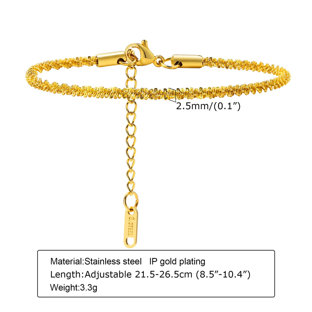 Chic Gypsophila Chain Anklet for Women, New in Gold Color Stainless Steel Shiny Twisted Link Chain with Stamp Adjustable Anklets