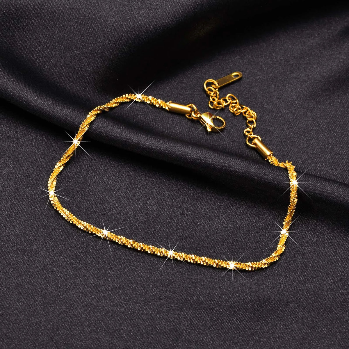 Chic Gypsophila Chain Anklet for Women, New in Gold Color Stainless Steel Shiny Twisted Link Chain with Stamp Adjustable Anklets