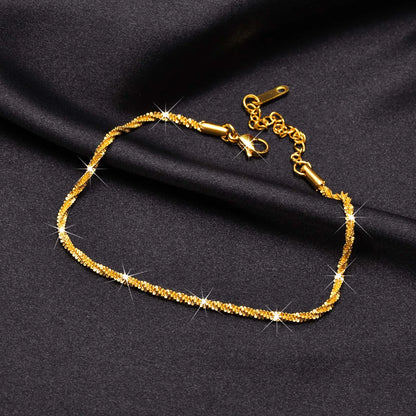 Chic Gypsophila Chain Anklet for Women, New in Gold Color Stainless Steel Shiny Twisted Link Chain with Stamp Adjustable Anklets